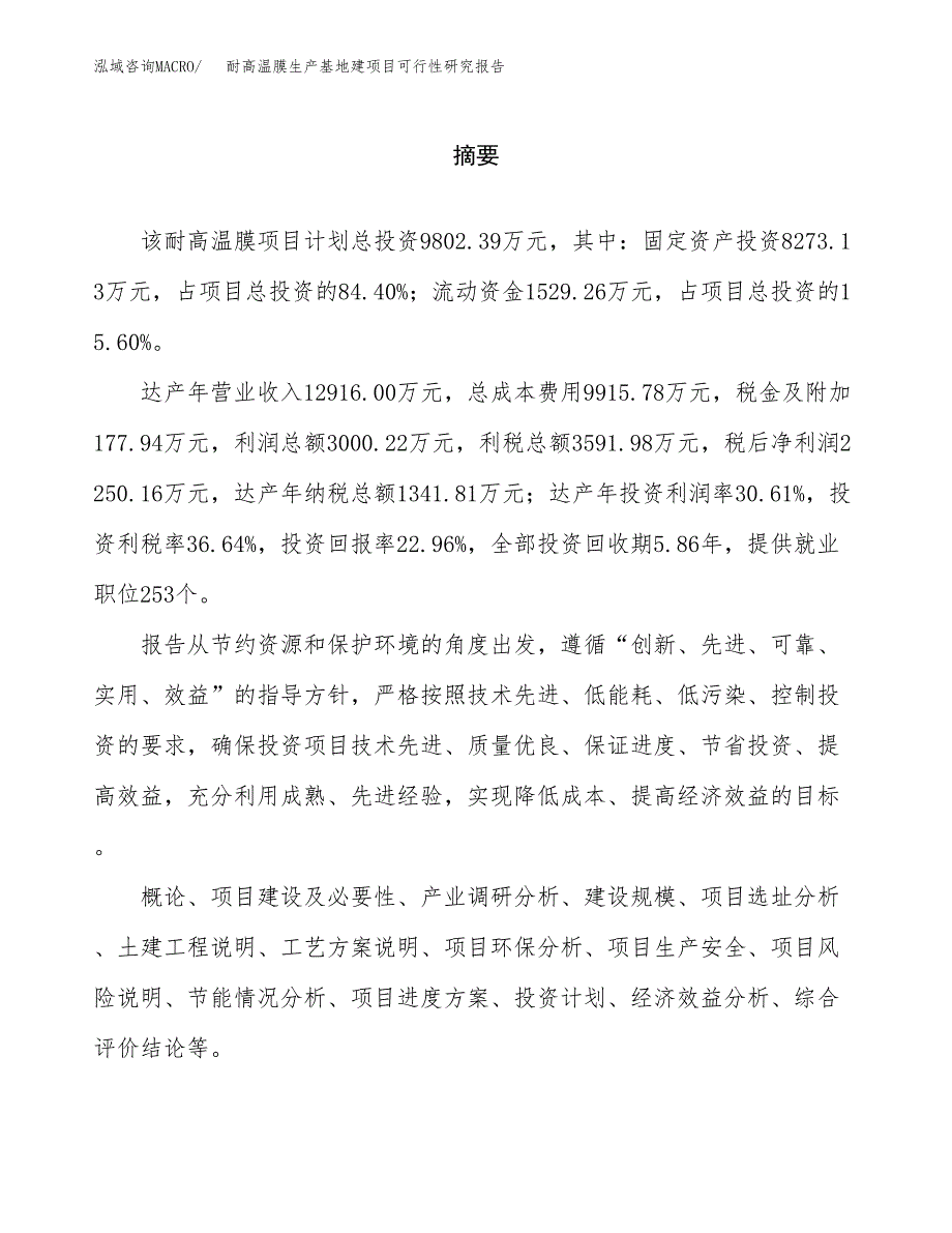 （模板）耐高温膜生产基地建项目可行性研究报告_第2页