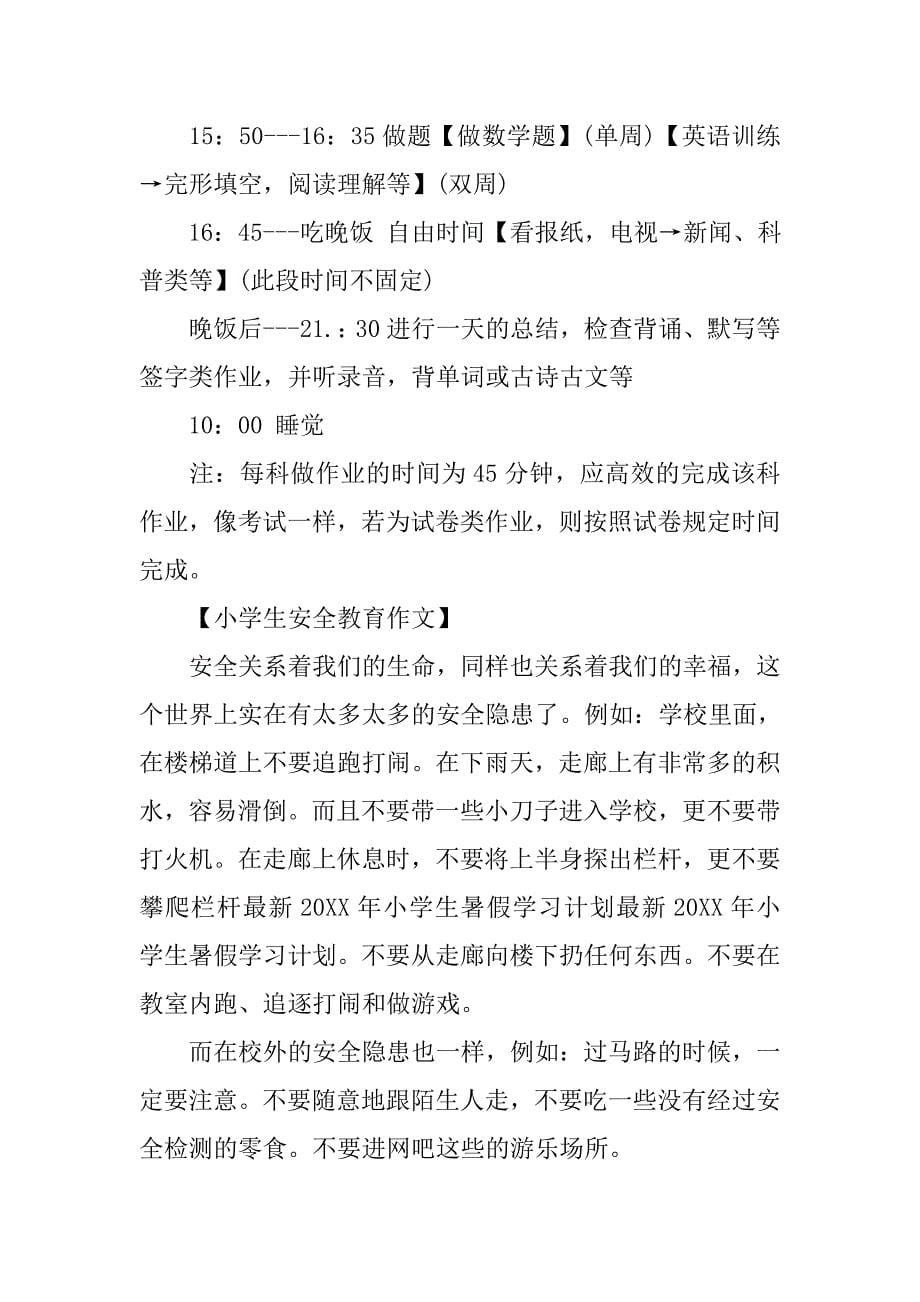 暑假计划：小学暑假学习计划安排.doc_第5页