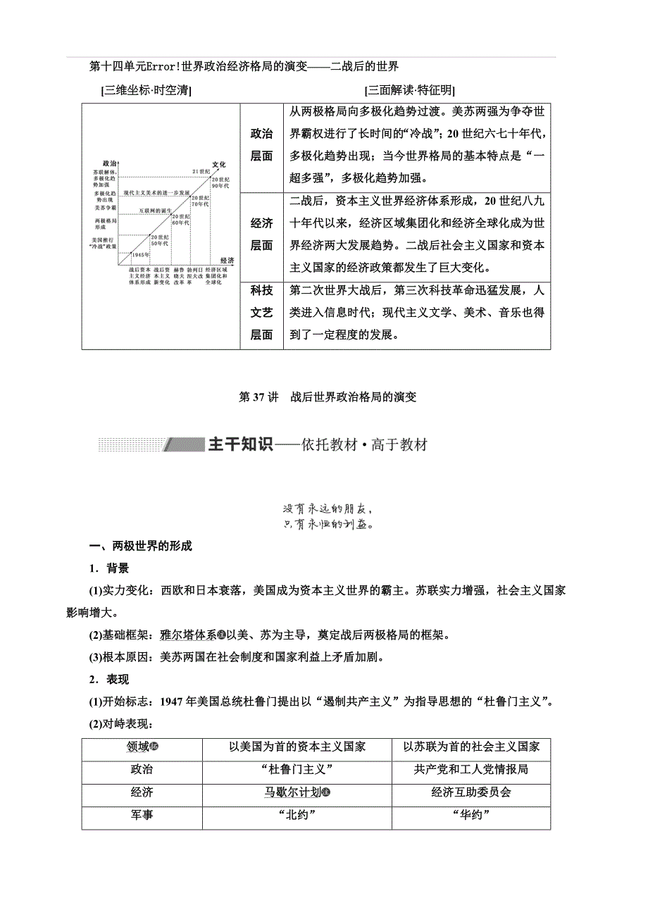 2020版高考历史一轮通史复习教师用书：第十四单元 世界政治经济格局的演变——二战后的世界_第1页