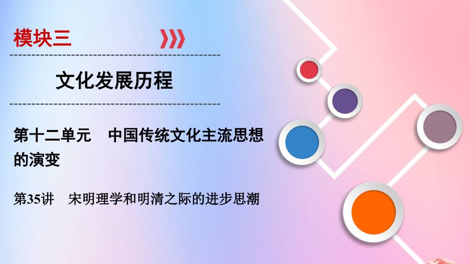 2020年高考历史总复习第十二单元中国传统文化主流思想的演变第35讲宋明理学和明清之际的进步思潮课件新人教版_第1页