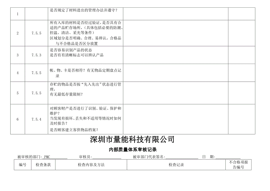 深圳市量能科技有限公司EPTBATTERY内审检查表_第3页