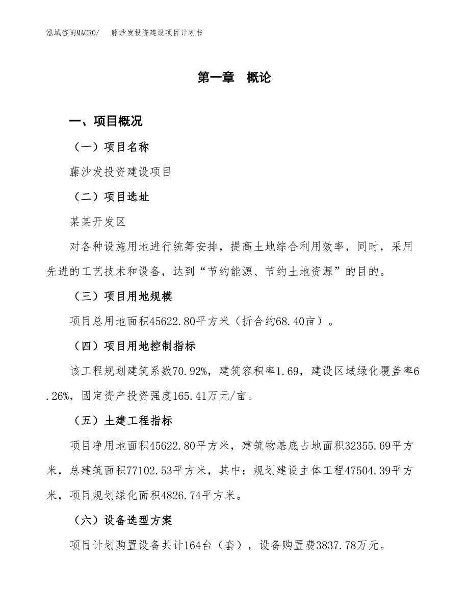 立项藤沙发投资建设项目计划书_第1页