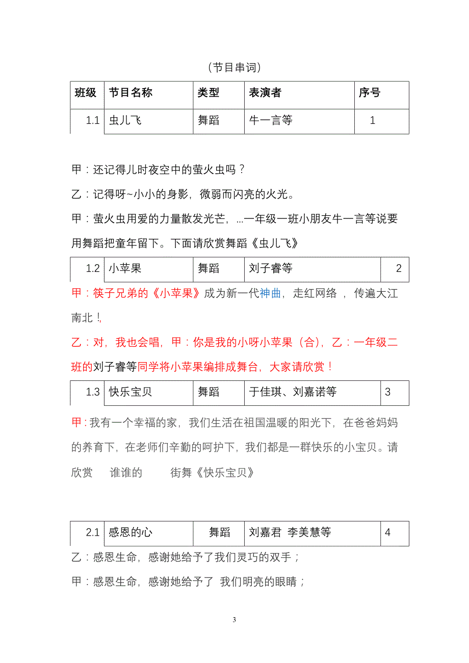 15年六一文艺汇演串词_第3页