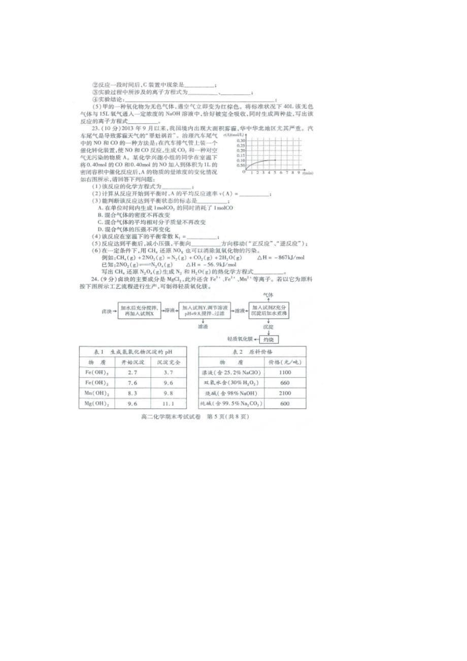 贵阳市2014-2015学年第一学期高二化学期末试卷及答案_第5页