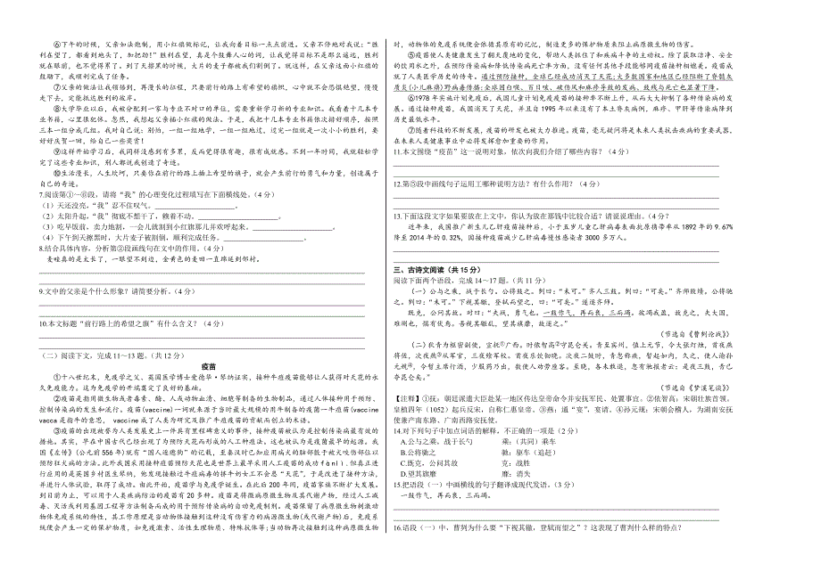 2019年河南省中招备考 冲刺调研试卷语文试题及答案（三）_第2页
