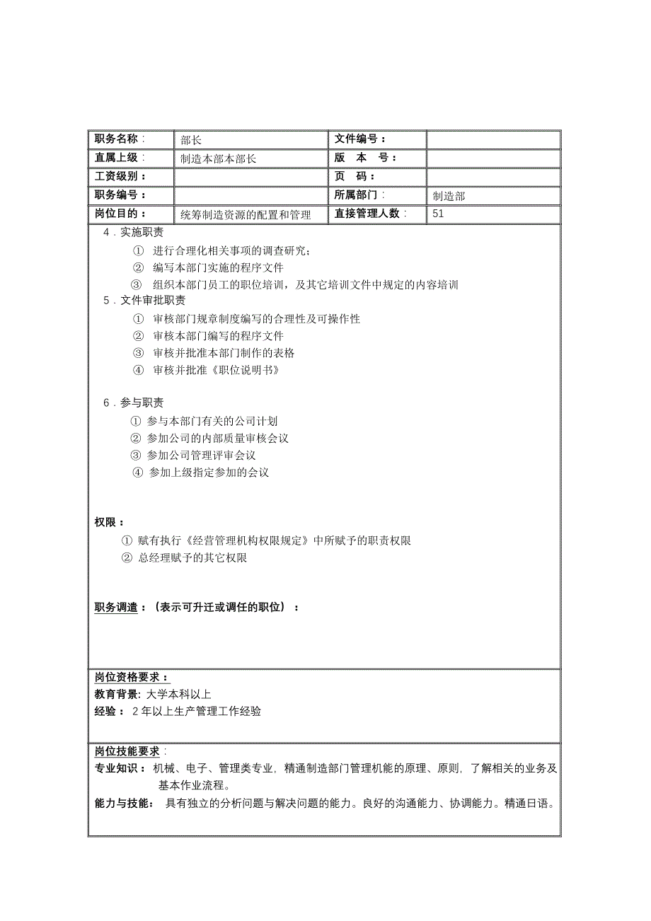 制造部部长岗位说明书_第3页