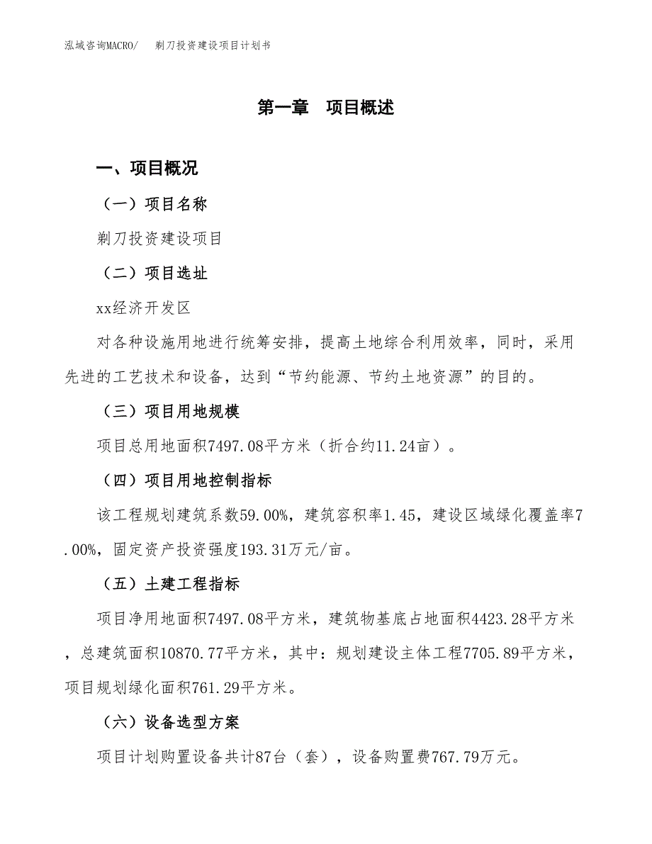 立项剃刀投资建设项目计划书_第1页