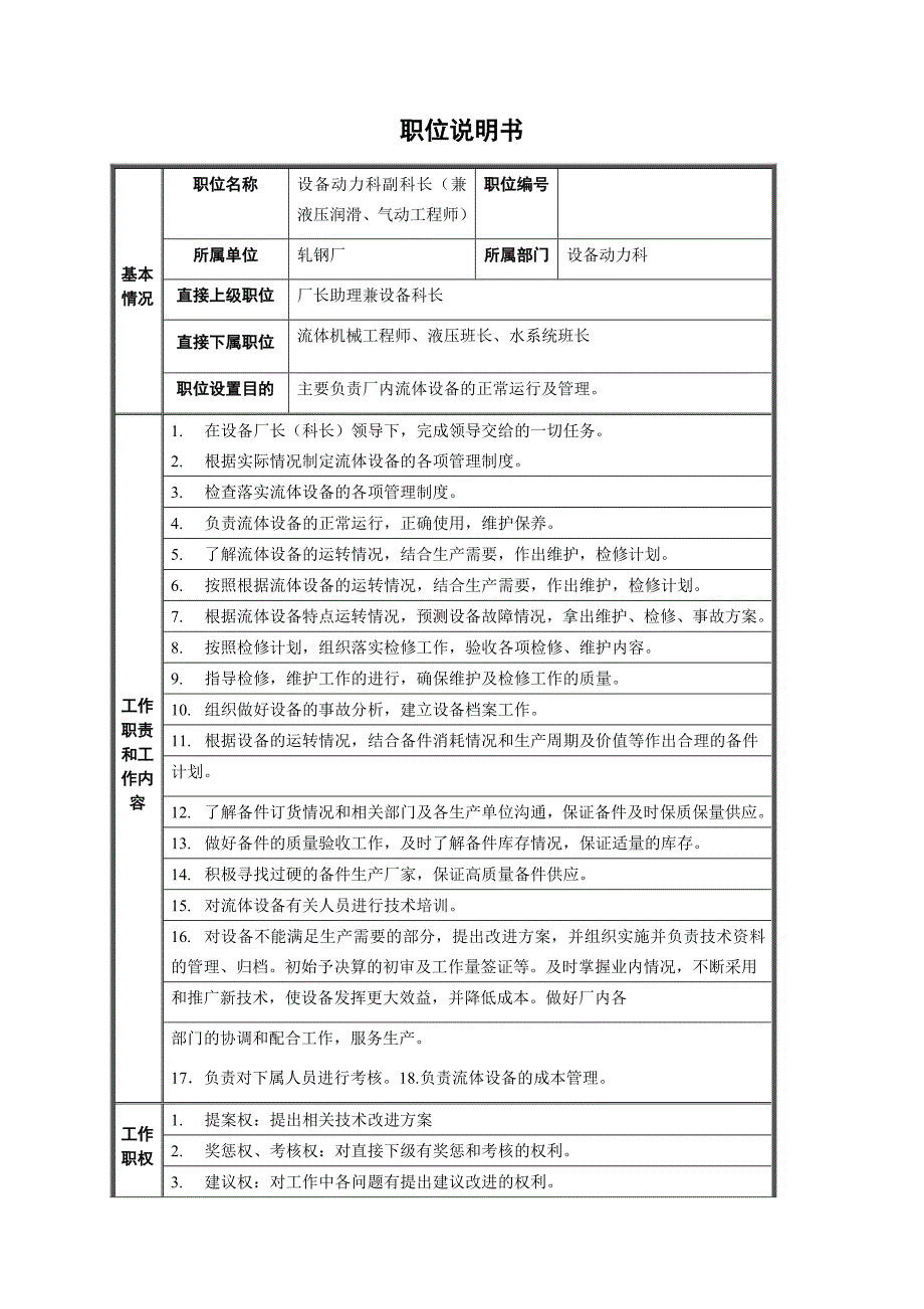 某轧钢厂设备科职位说明书汇总13_第1页