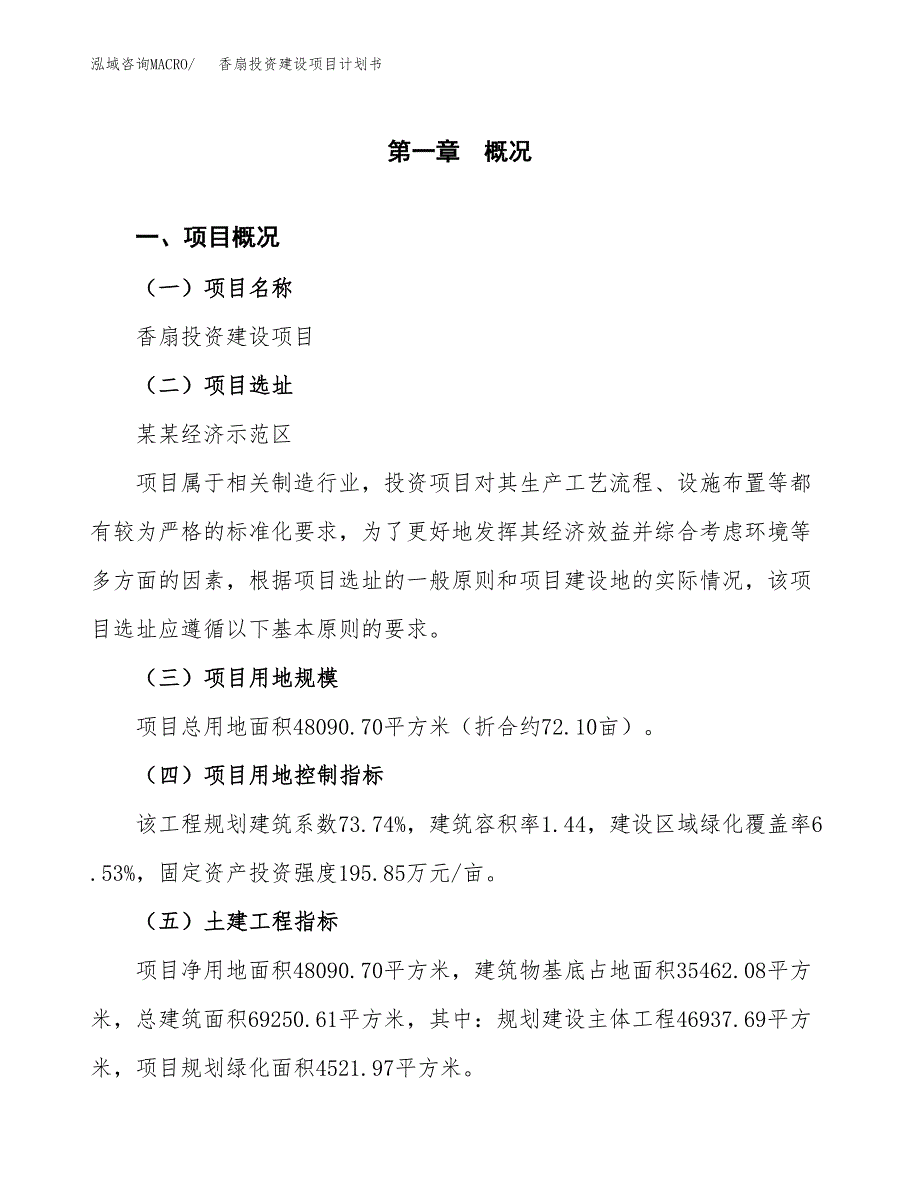 立项香扇投资建设项目计划书_第1页