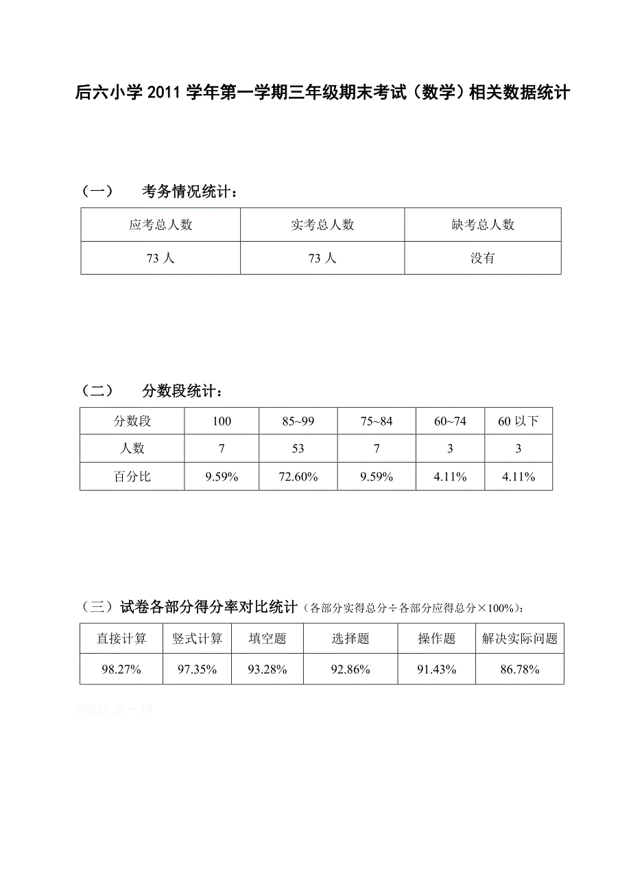 三年级数学考试相关数据统计_第1页