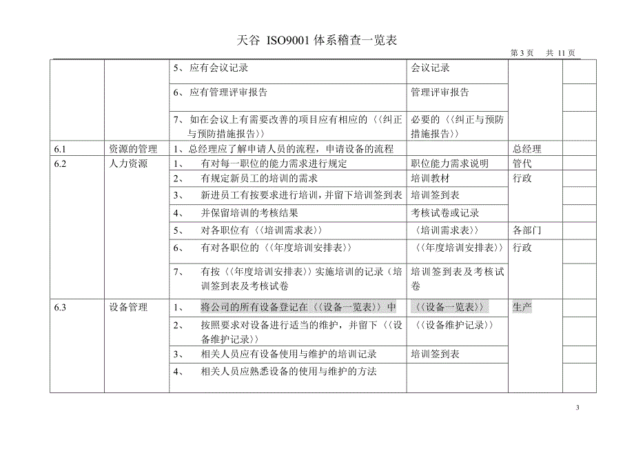 ISO9001体系稽查一览表_第3页