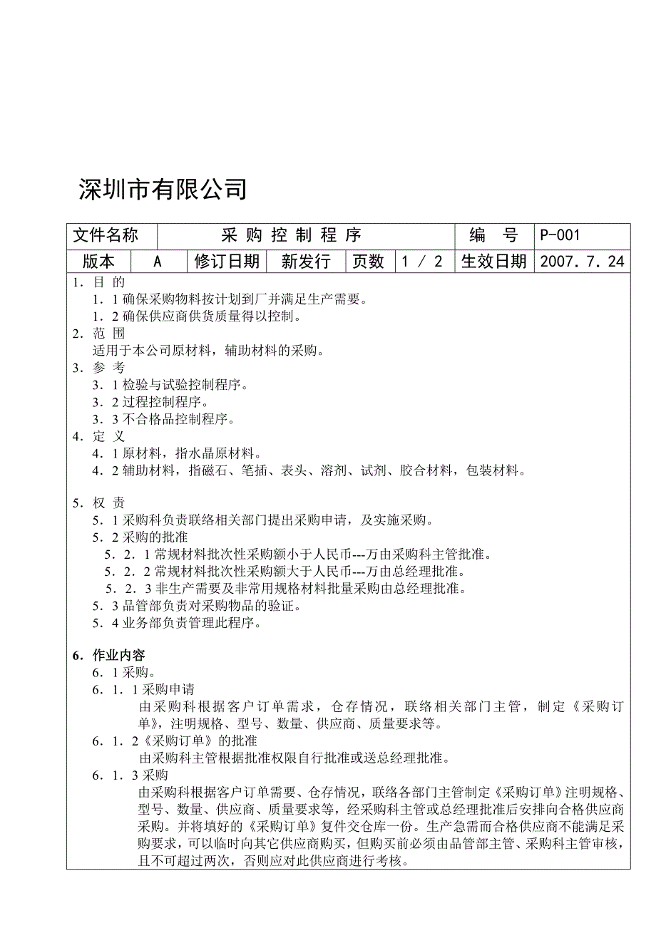 P-001(采购控制程序)_第1页