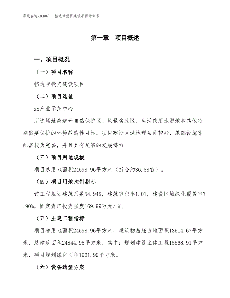 立项挡边带投资建设项目计划书_第1页