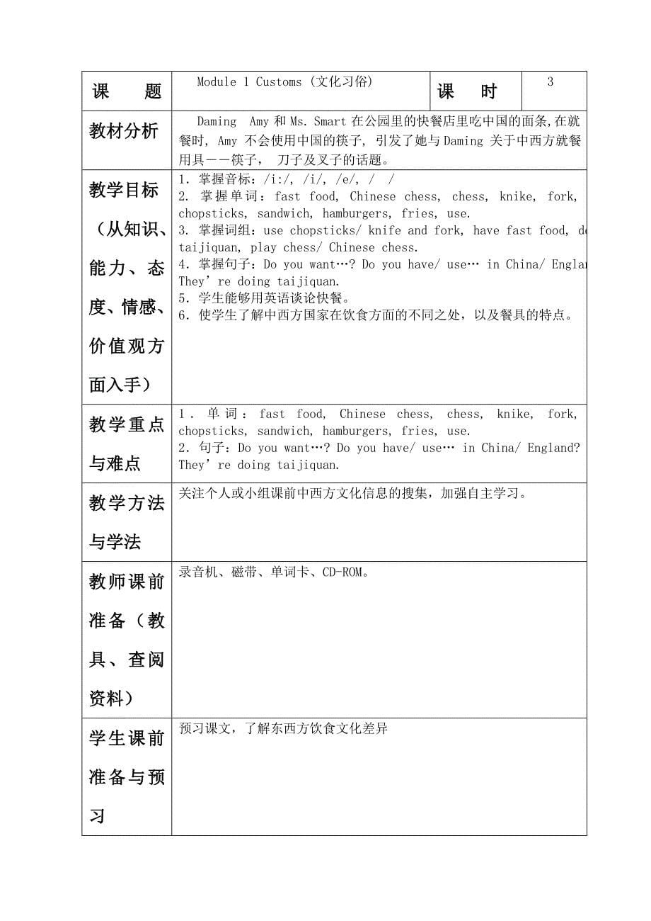 一年级起点新标准英语第五册教案(详细表格)_第5页