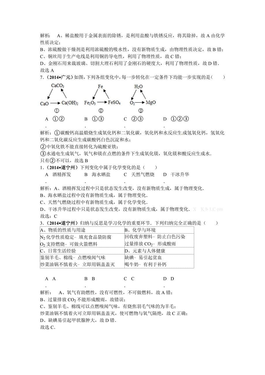 四川省2014年中考化学专题汇编：物质的分类、构成、变化、性质、_第5页