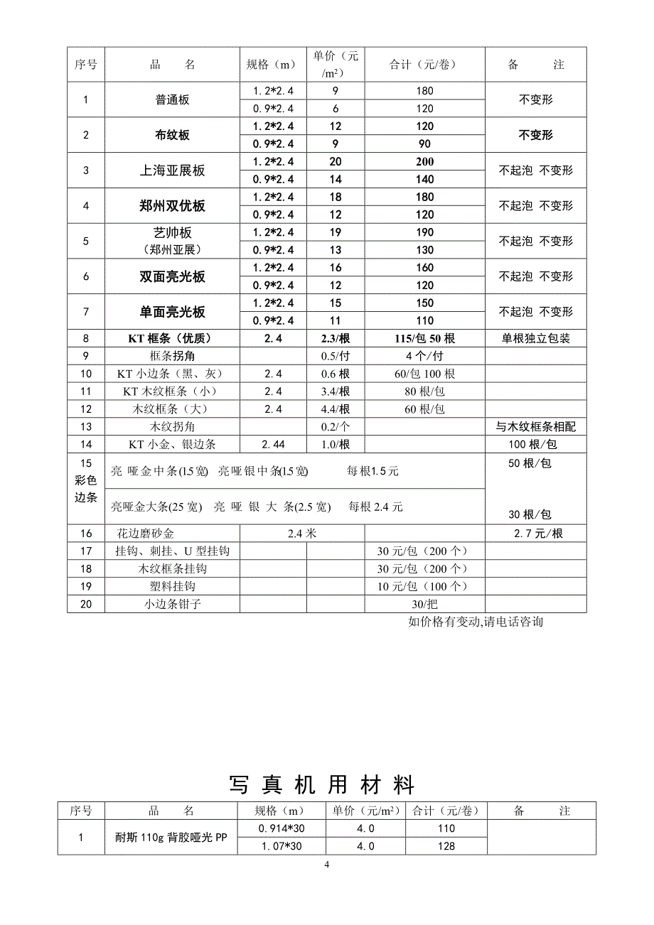 广告耗材报价单_第4页