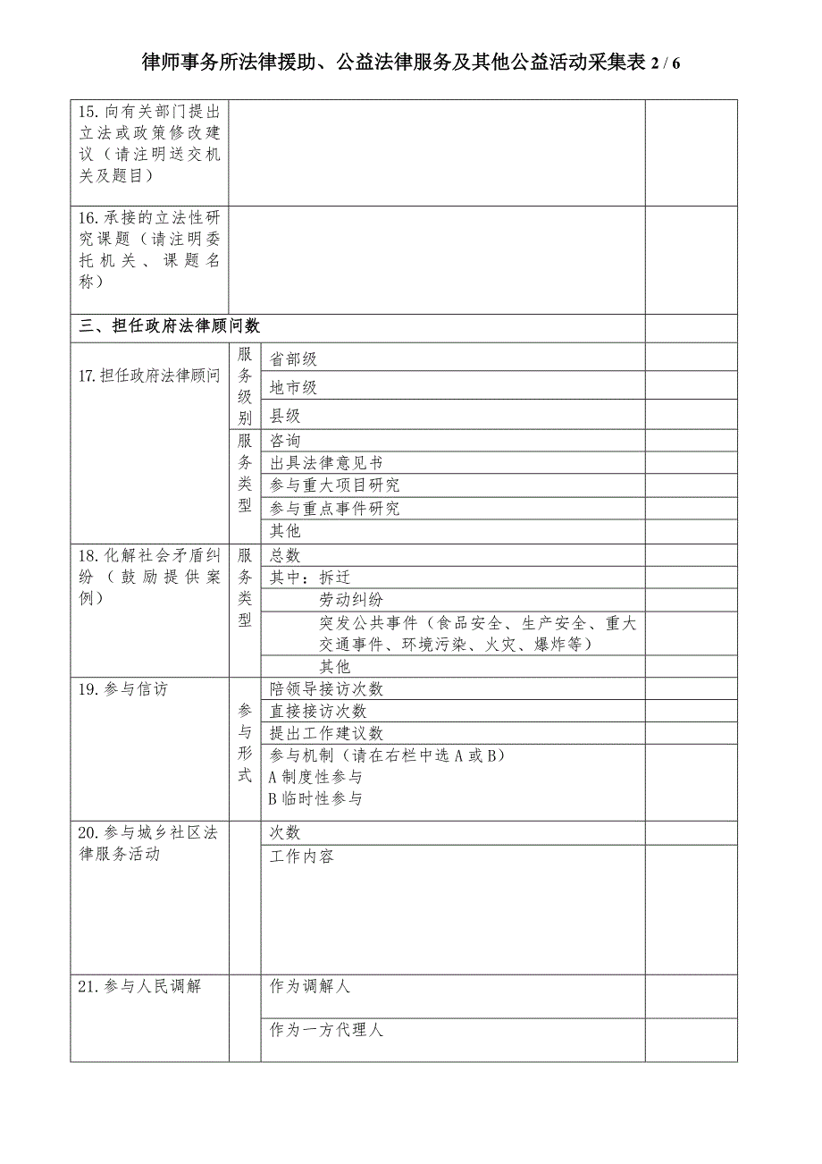 律师事务所法律援助、公益法律服务及其他公益活动采集表_第2页