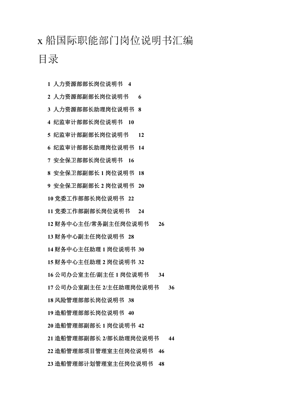 某船国际职能部门岗位说明书汇编_第1页