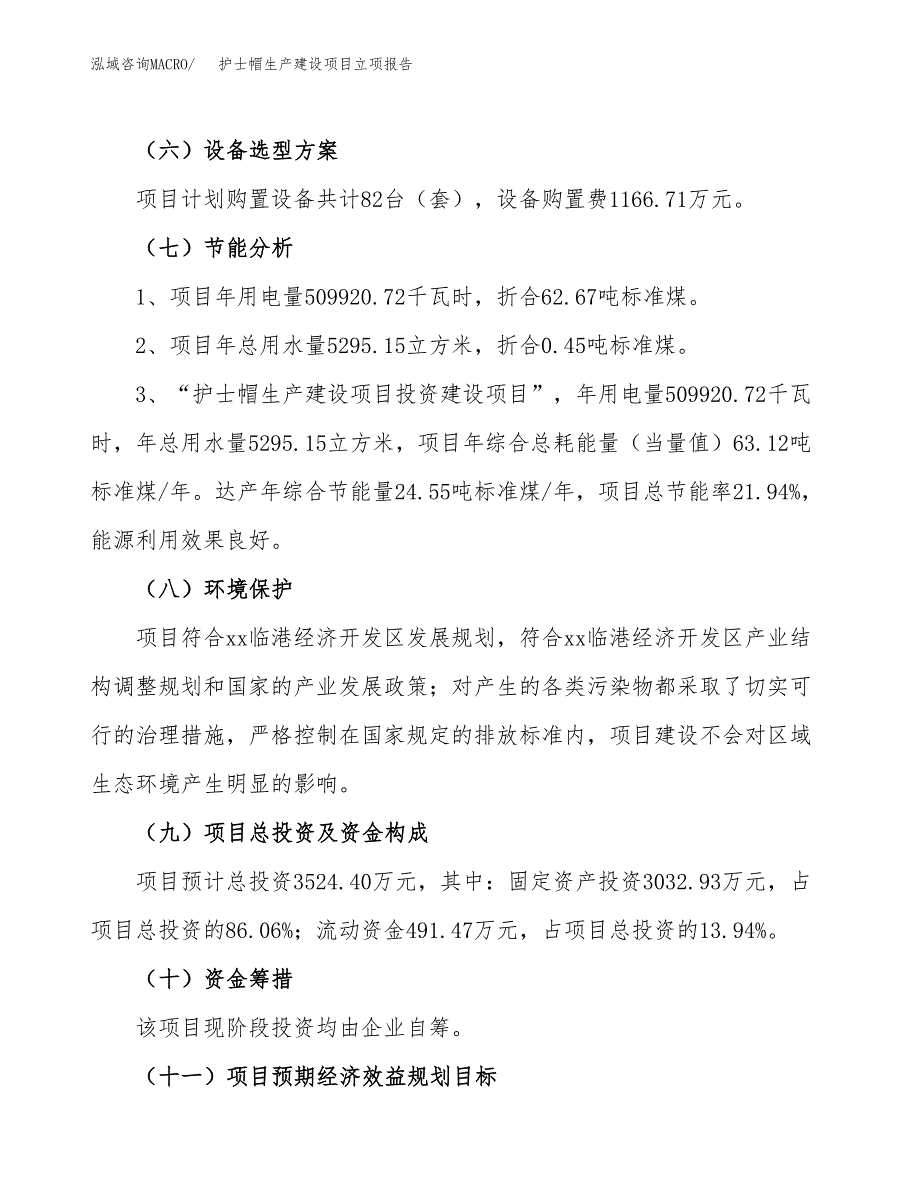 （模板）护士帽生产建设项目立项报告_第3页