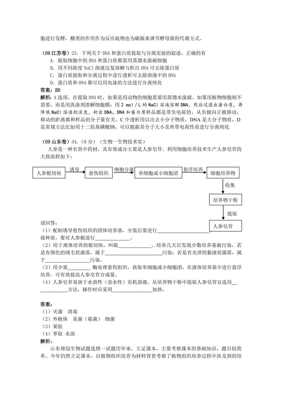 2009年高考生物试题分类汇编（分10大专题）2009年高考生物试题分类汇编——生物技术实践_第5页