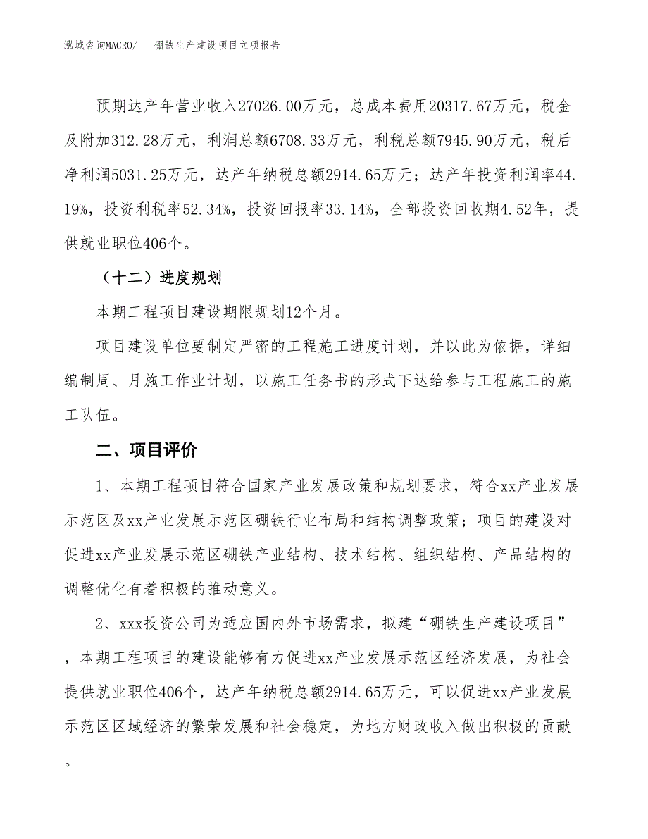 （模板）硼铁生产建设项目立项报告_第4页