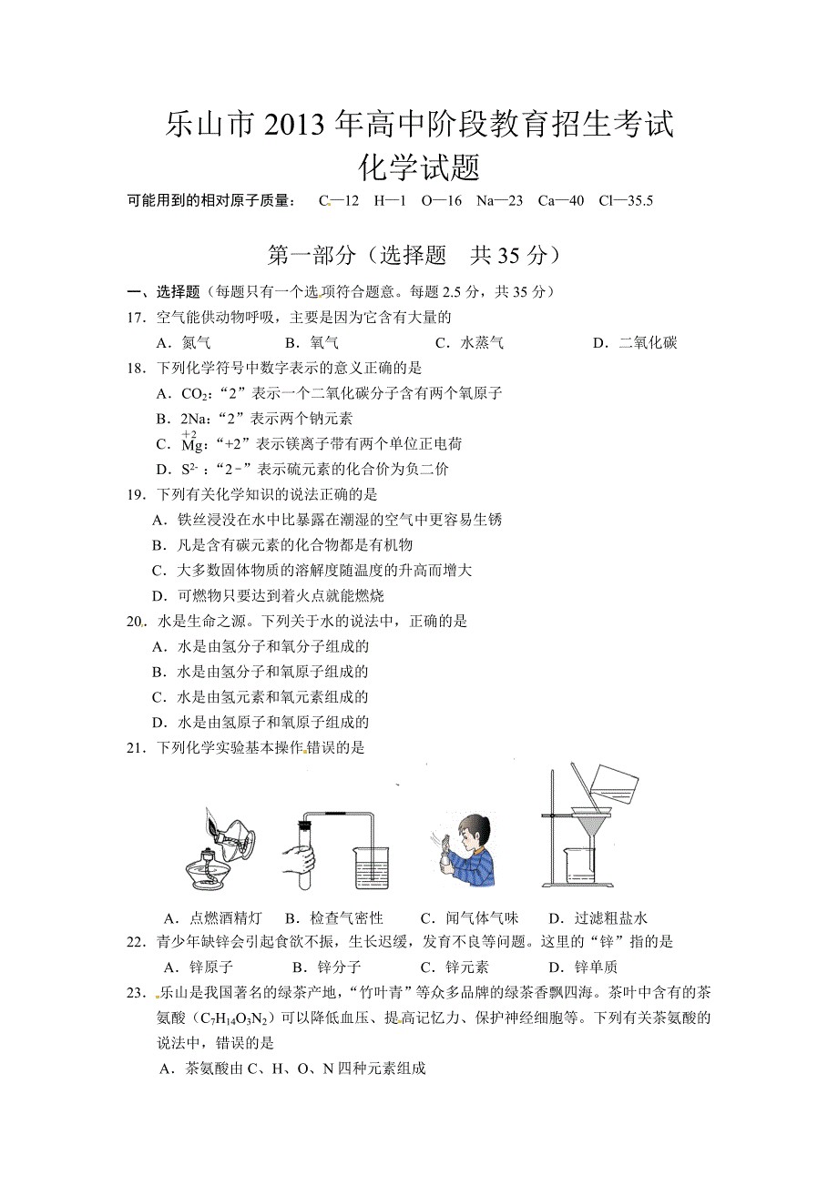 2013年乐山市中考化学试卷_第1页