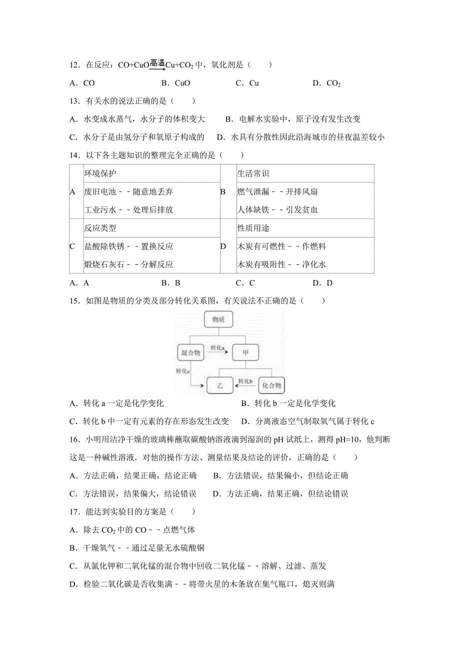 2016年浦东新区初三化学二模试卷及简版答案.doc_第2页