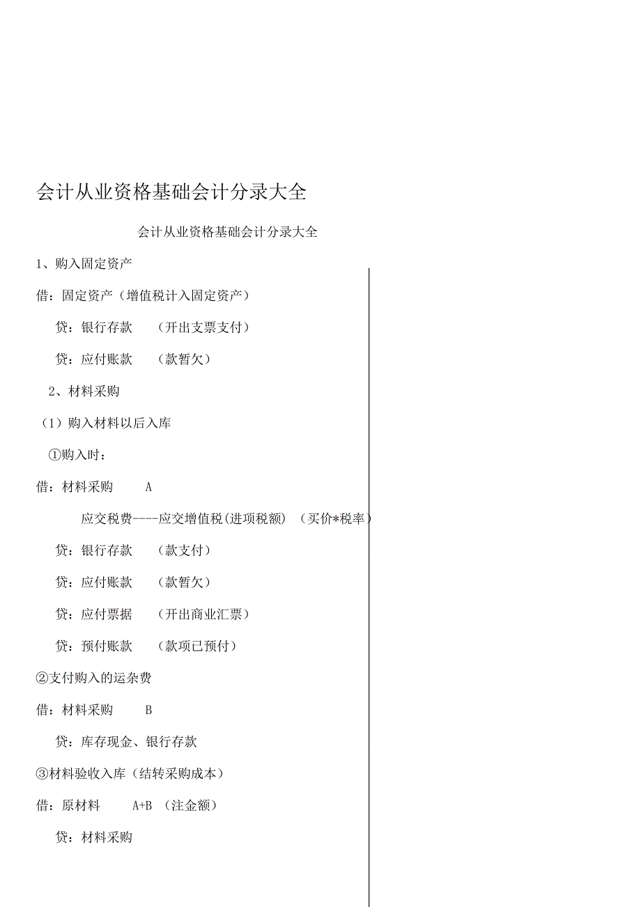 会计从业资格基础会计分录汇总_第1页