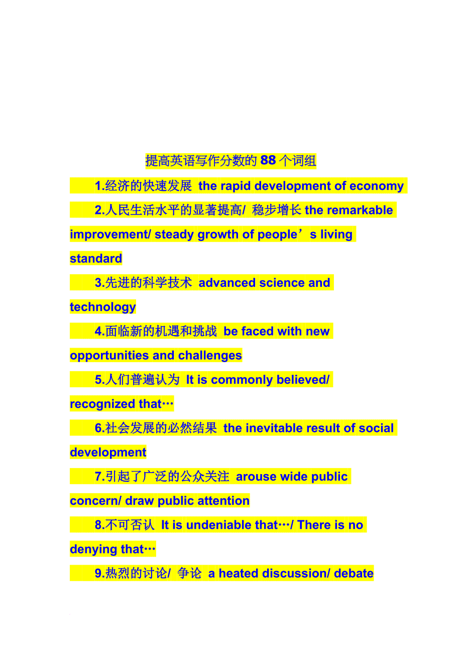 提高英语写作分数的88个重要词组_第1页