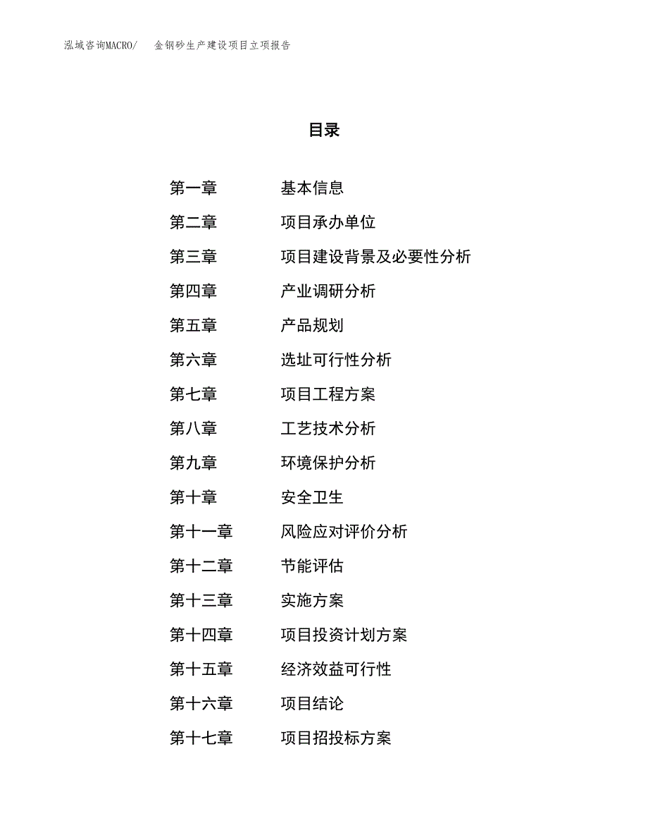 （模板）金钢砂生产建设项目立项报告_第1页