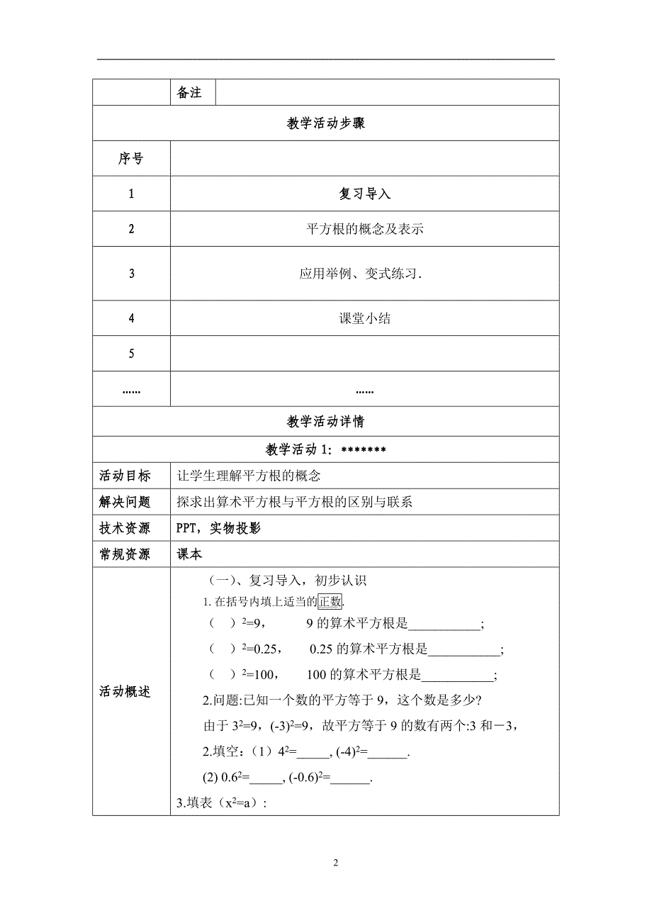 数字化学习环境下的学习组织与评价-数学学科-网络研修作业-《平方根》教学设计方案_第2页