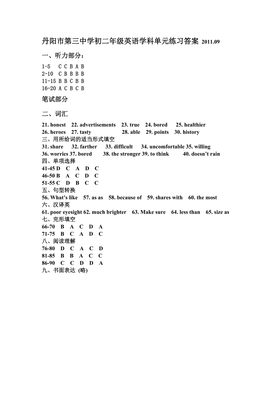 2011初二英语8a-unit-1-2月考试卷初二英语月考答案2011.09.doc_第1页