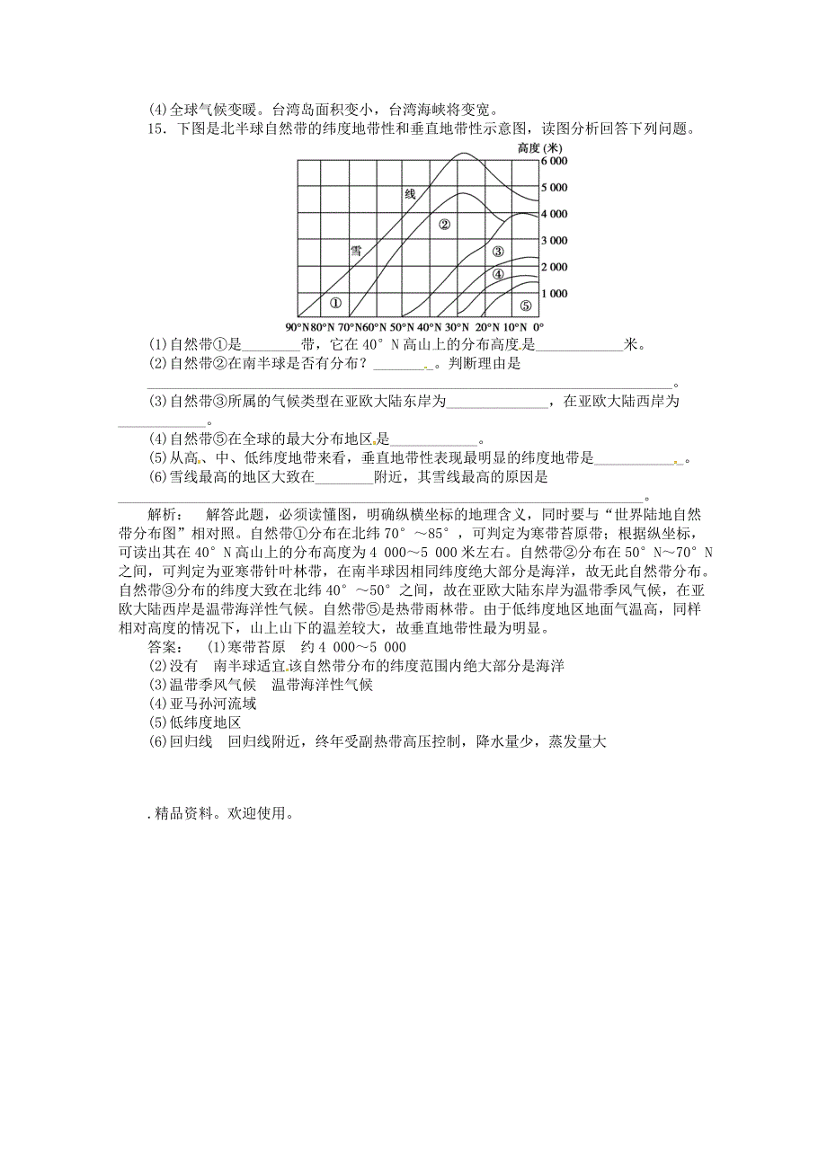 2013年鲁教版高中地理必修1同步练习题全套第三单元 第一节 地理环境的差异性练习 鲁教版_第4页