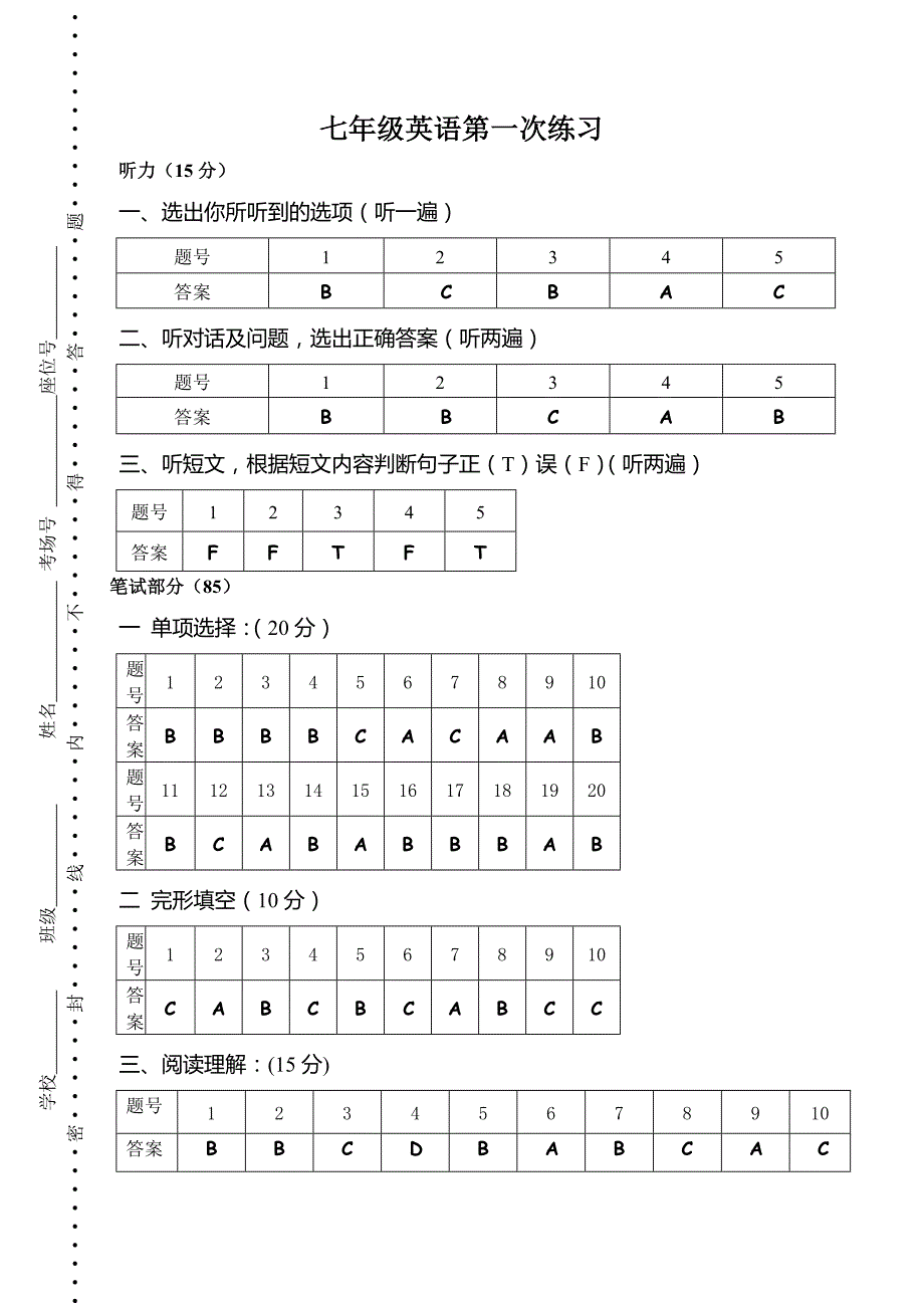 2011初一英语第一次月考试卷答案_第1页