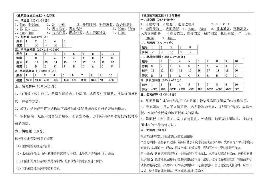 建筑装饰施工技术试卷_第5页