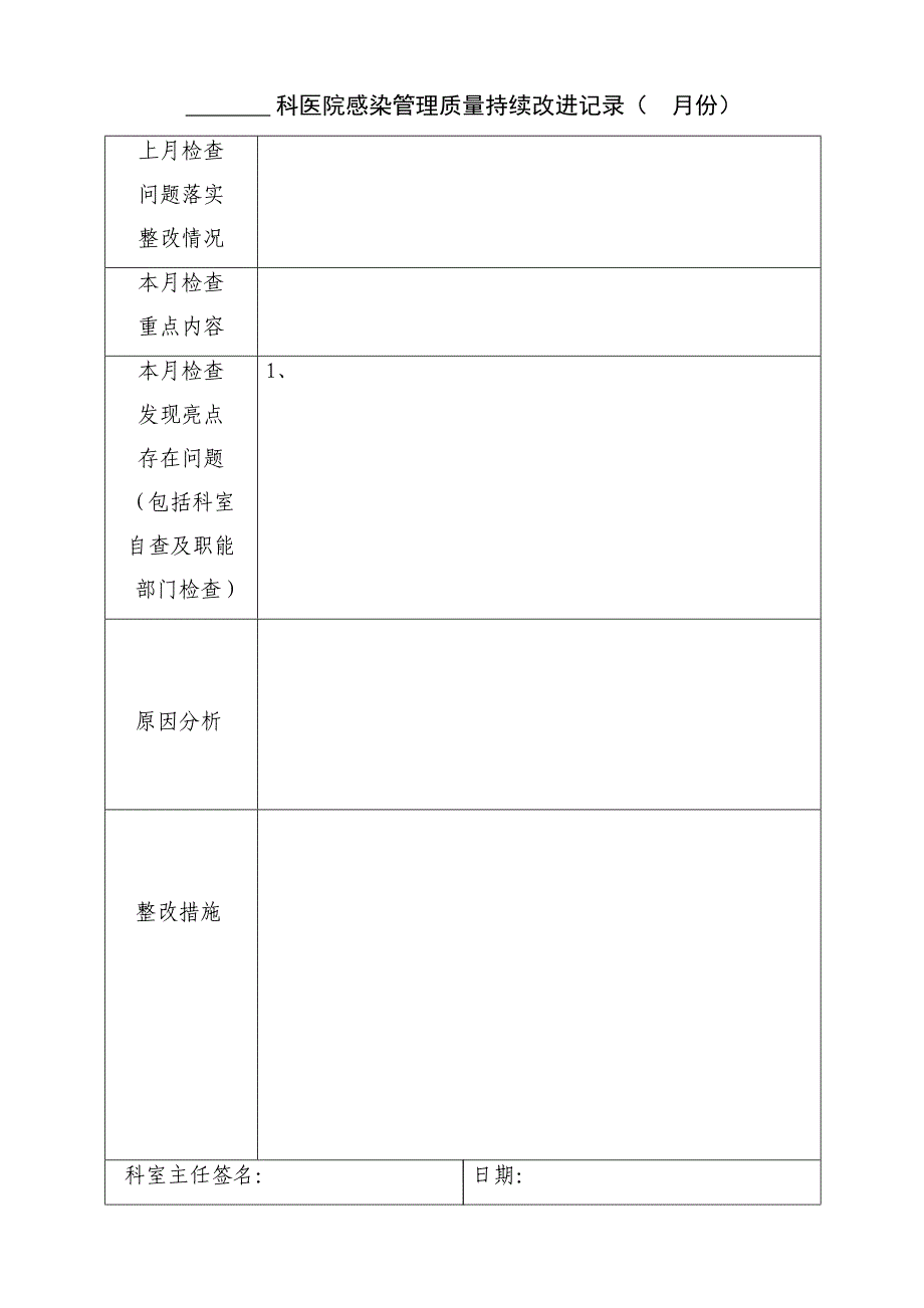 科室医院感染管理质量持续改进记录_第1页