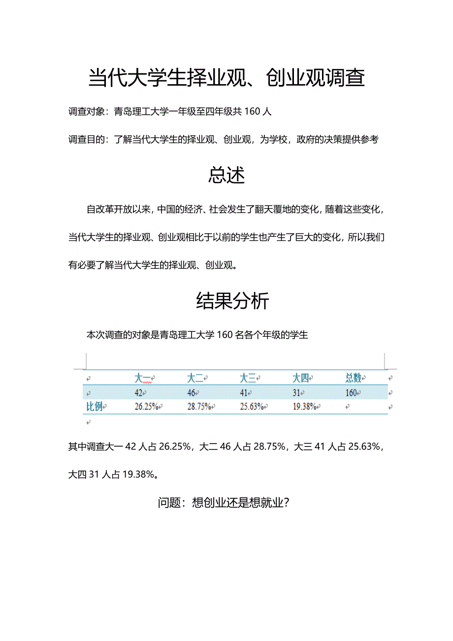 当代大学生择业观、创业观调查_第1页