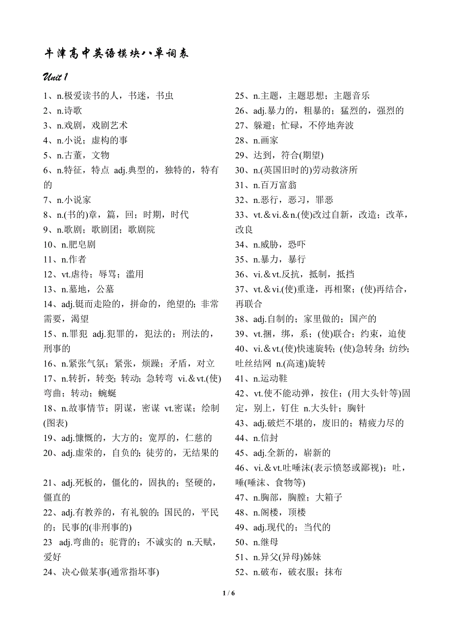 牛津高中英语模块八单词默写_第1页