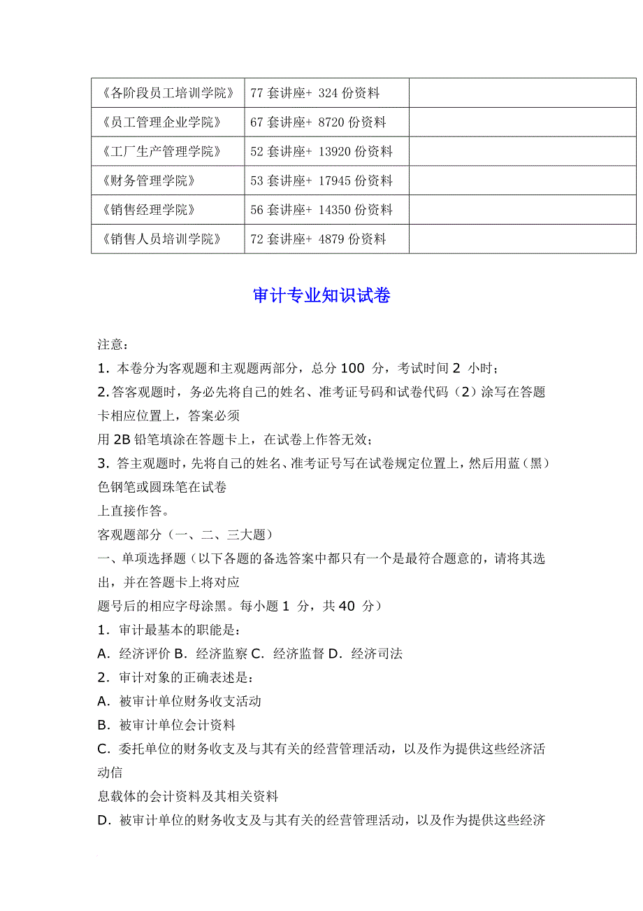 审计专业知识考试试卷_第2页