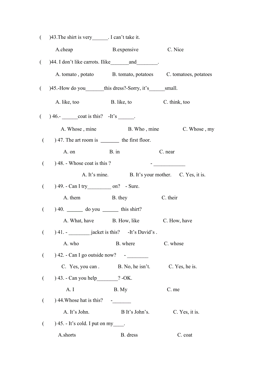 PEP四下英语总复习单项选择易错题集锦.doc_第4页