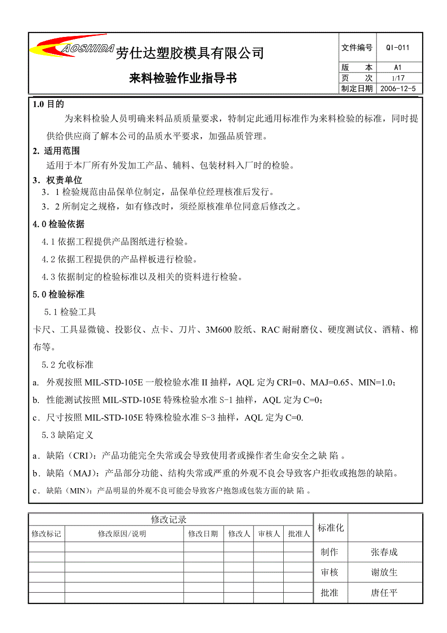 来料检验作业指导书(DOC)_第1页