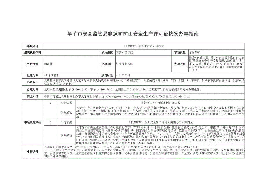 毕节安全监管局非煤矿矿山安全生产许可证核发办事指南_第1页