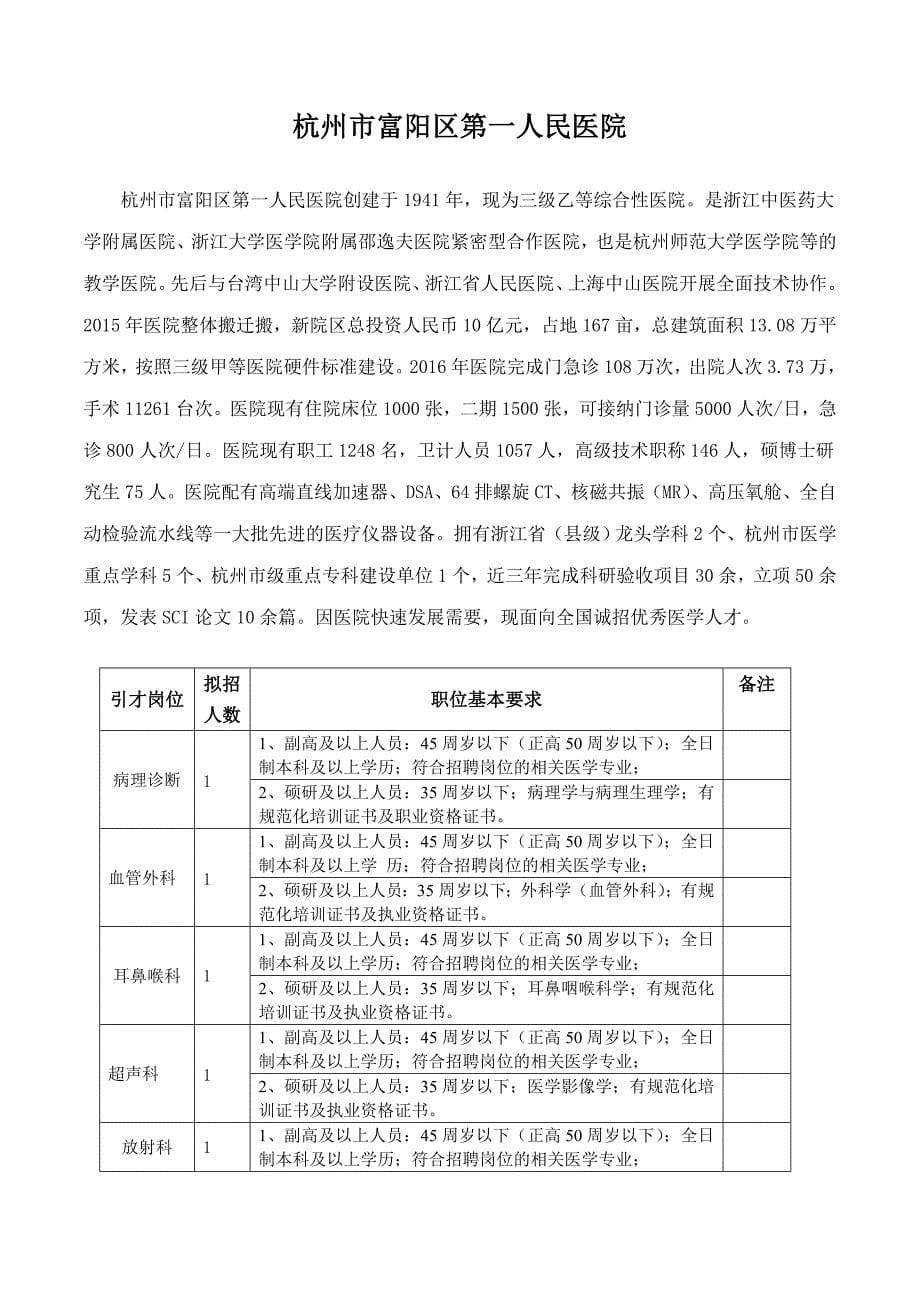 杭州市富阳区引进研究生、副高及以上医卫类人才公告_第5页