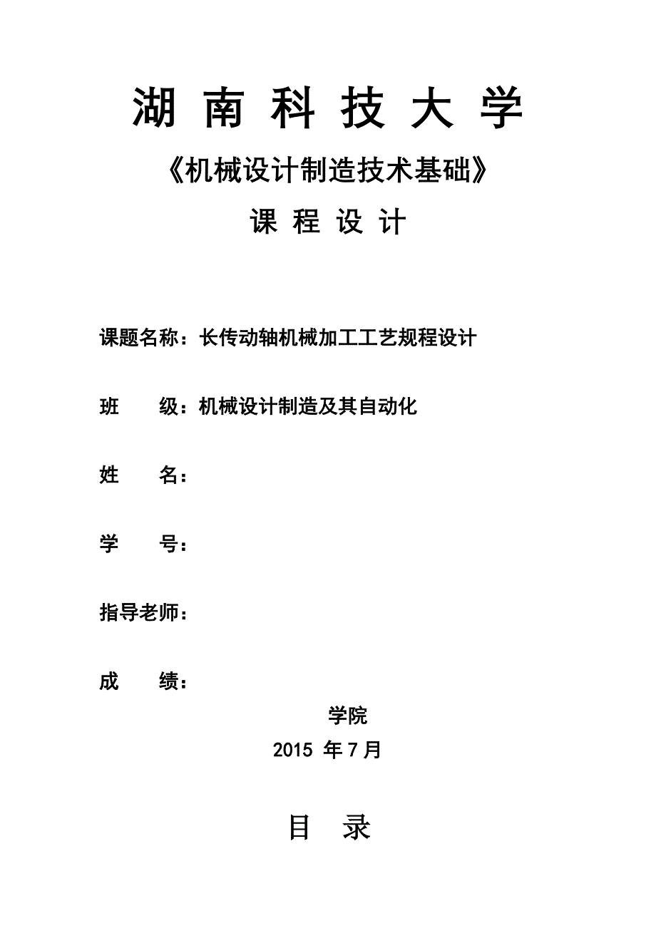 机械制造技术基础课程设计--长轴讲解_第1页