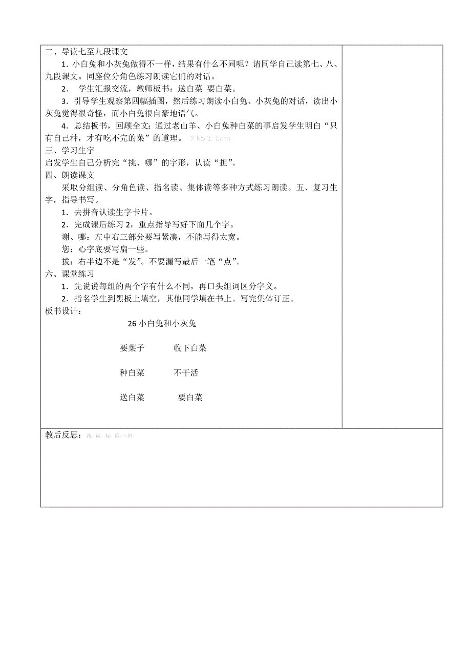 2014一年级语文下册教学设计表格式26、小白兔与小灰兔_第2页