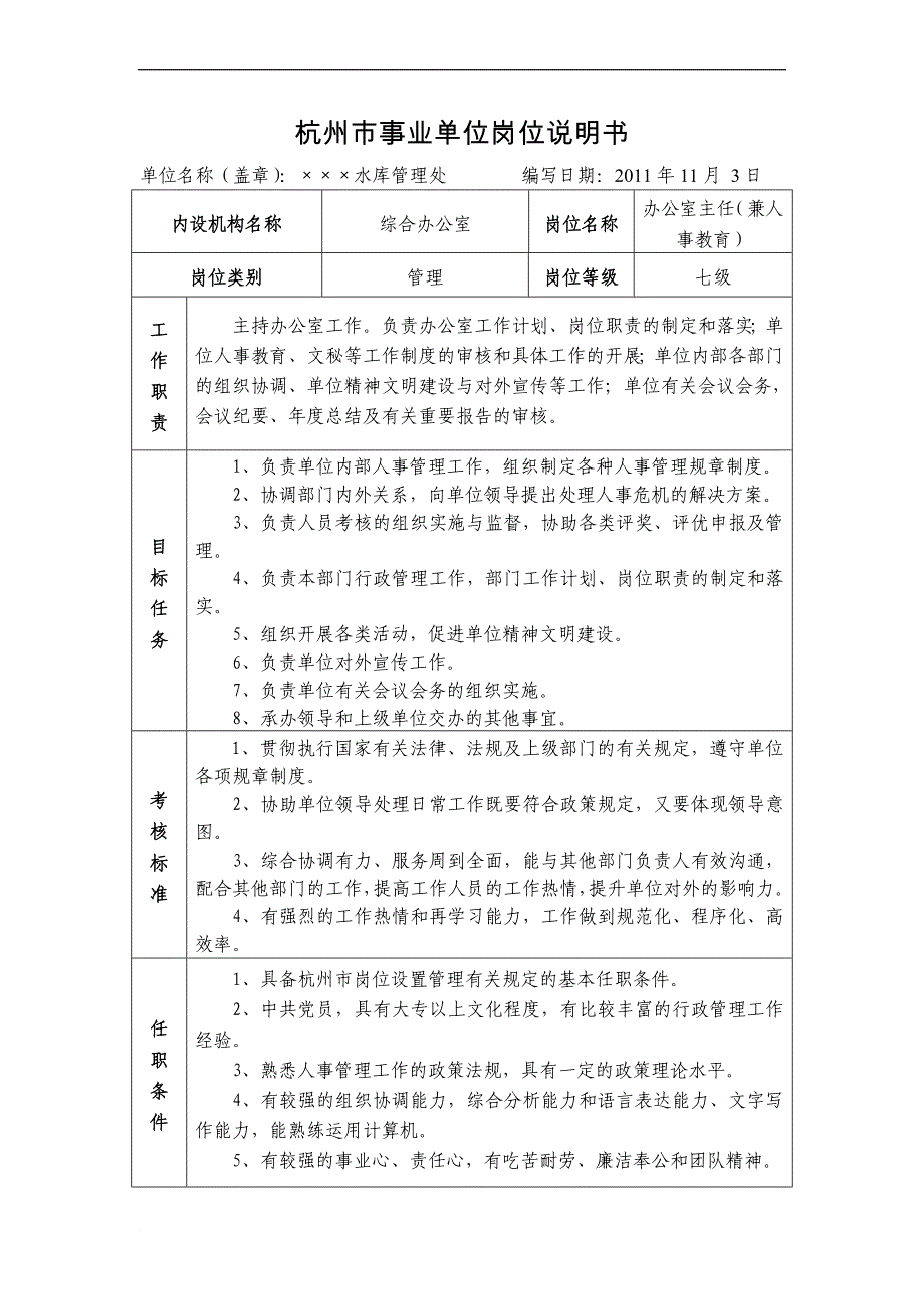 杭州市事业单位岗位说明书_第1页