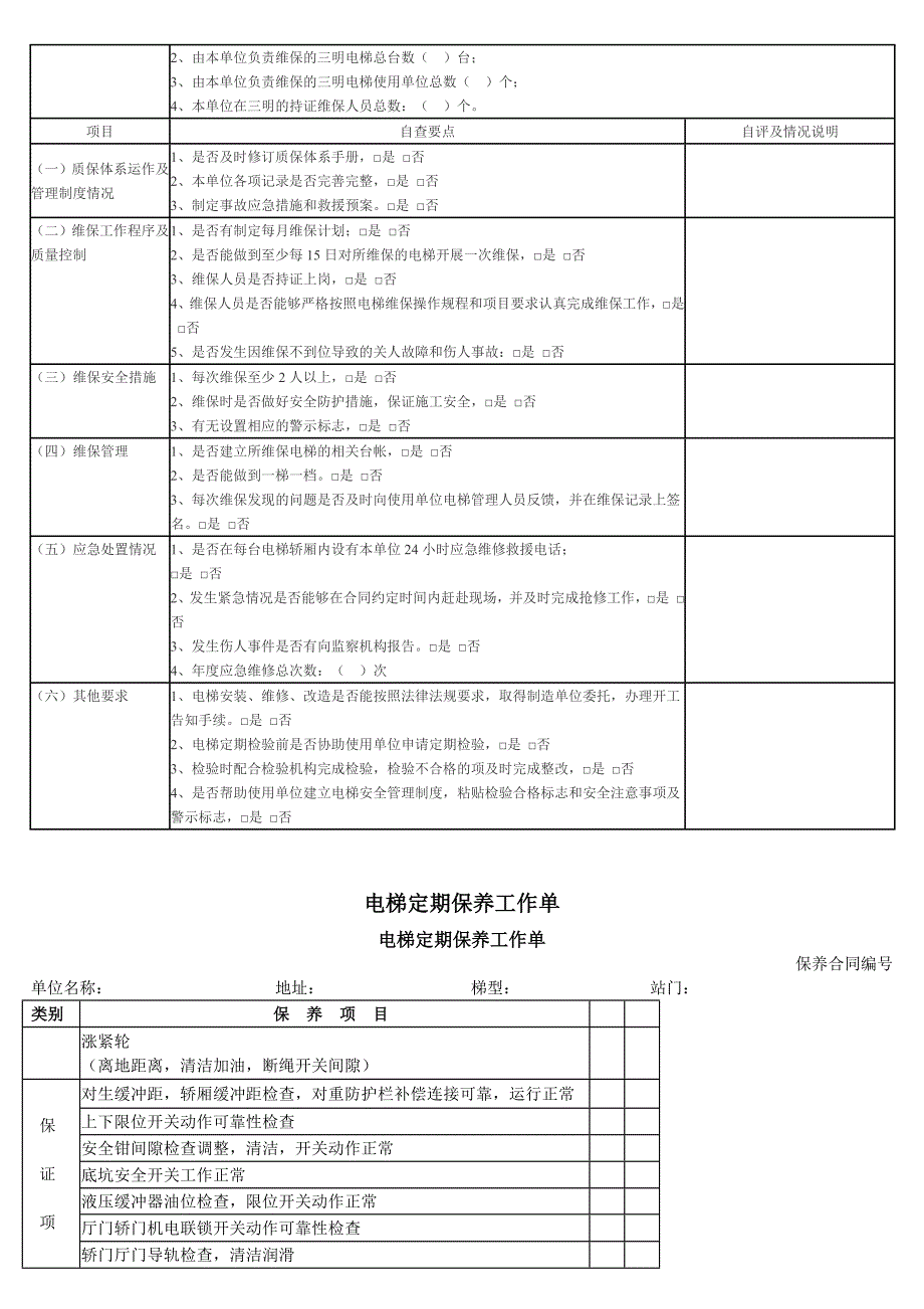 电梯日常维护保养质量检查表_第2页