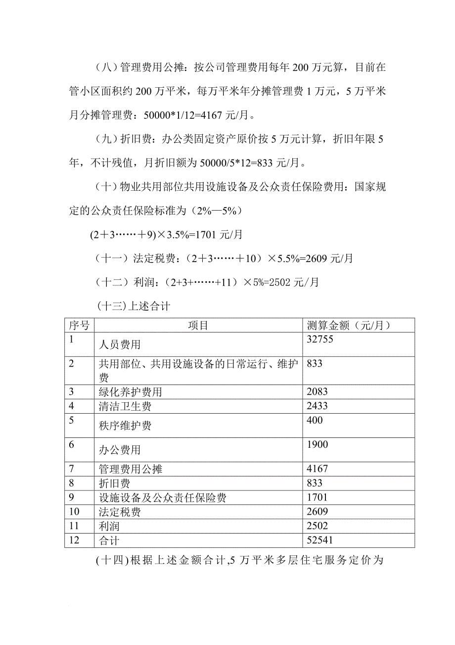 物业公司服务定价测算标准概述_第5页