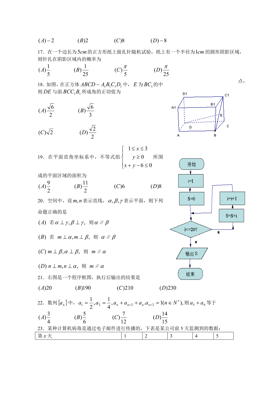 浙江省普通高中会考数学试卷word含答案_第3页