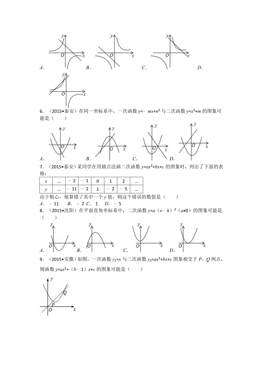 2015中考数学试卷分类汇编：二次函数(选择题)解析_第2页